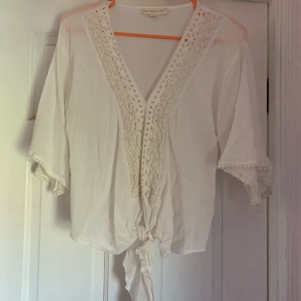 Eyelet trim top